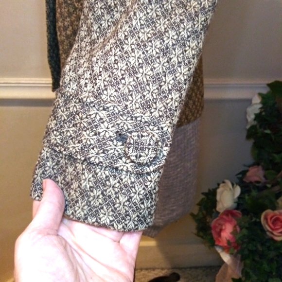 LOFT Retro 1950's Style Brown & Taupe Wool Blend Floral Tweed 3/4 Sleeve Jacket - Picture 4 of 9